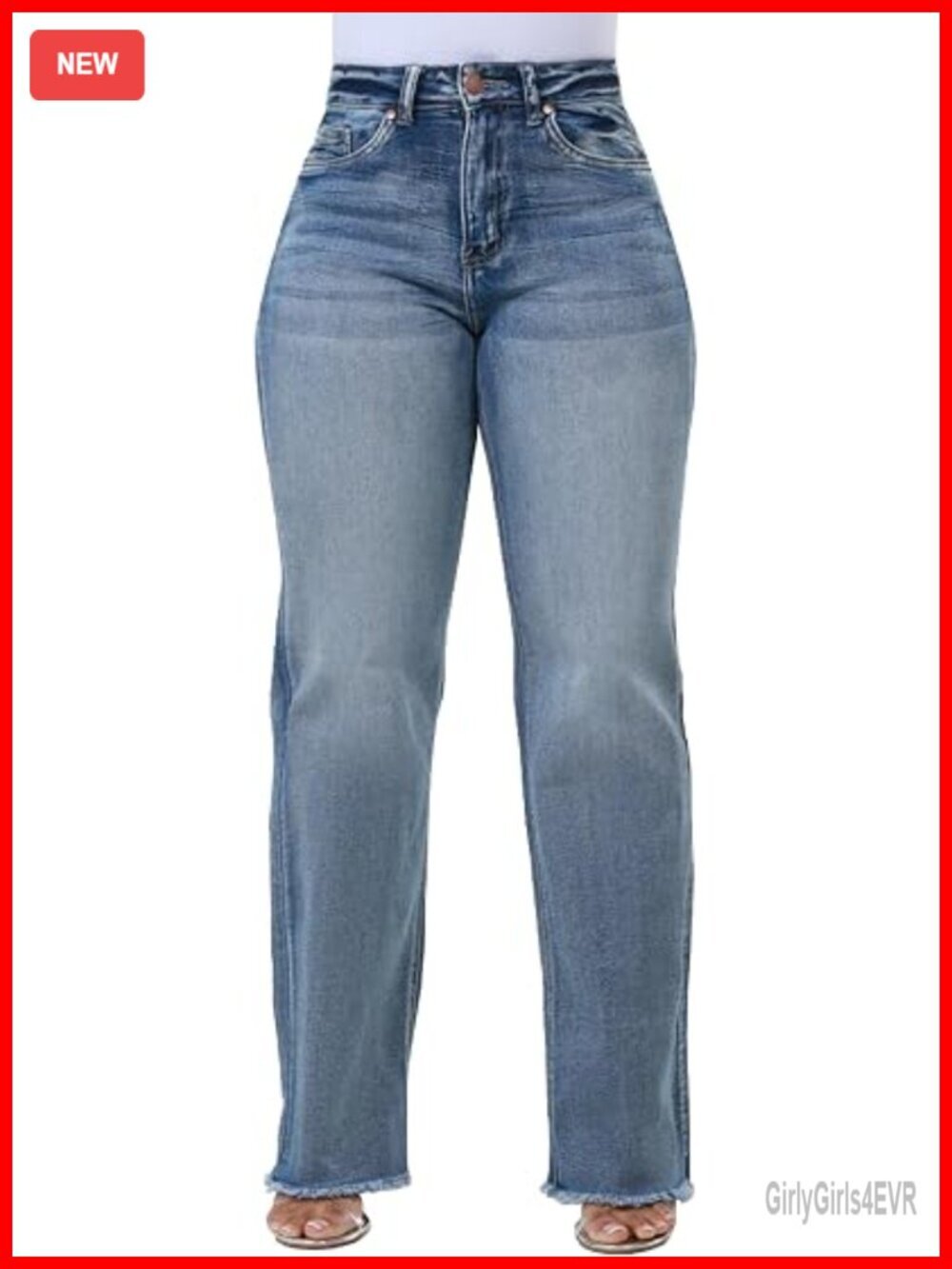 Wide Leg Jeans Mid Rise Stretchy Straight Leg Denim Pants Casual